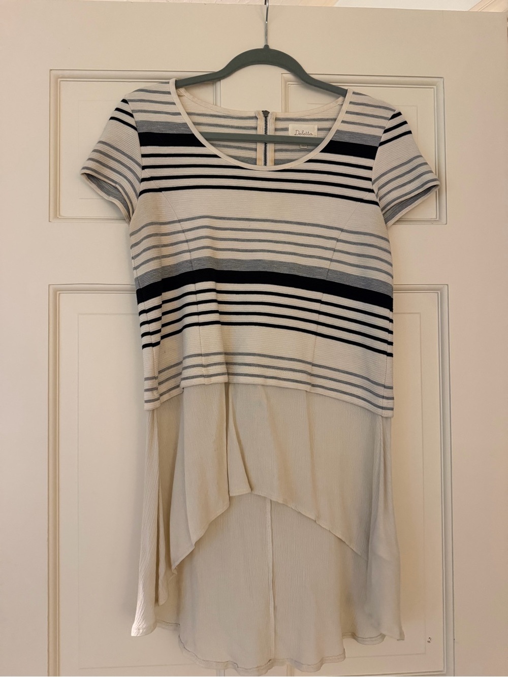 Anthropologie Striped Knit Top with Cream Chiffon Overlay